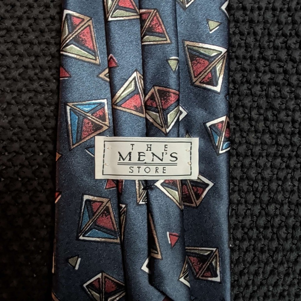 The Mens Store Necktie Mens OS Navy Blue Geometric Pyramid Print Classic Retro - Picture 2 of 3